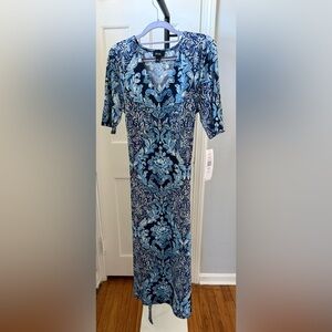 MSK Navy and Light Blue Patterned Midi Dress